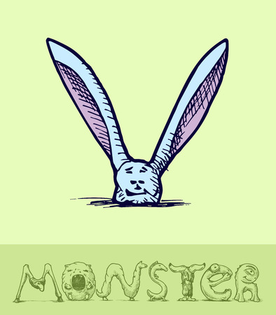 Illustration of  a font made of monsters stylized as engraving. Letter vのイラスト素材