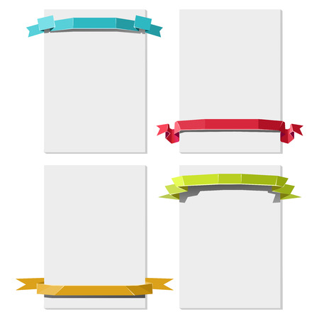 Vector illustration of paper sheets with polygonal ribbonsのイラスト素材
