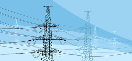 Vector illustration of electricity pylons on blue backgroundのイラスト素材