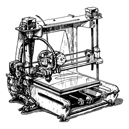 Vector illustration of a 3D printer stylized as engraving.のイラスト素材