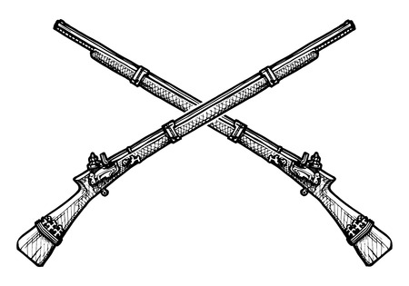 Vector black and white illustration of old musket stylized as engravingのイラスト素材