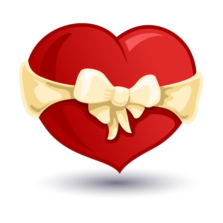 Color vector illustration of Valentine heart with a beige  bow-knot.のイラスト素材