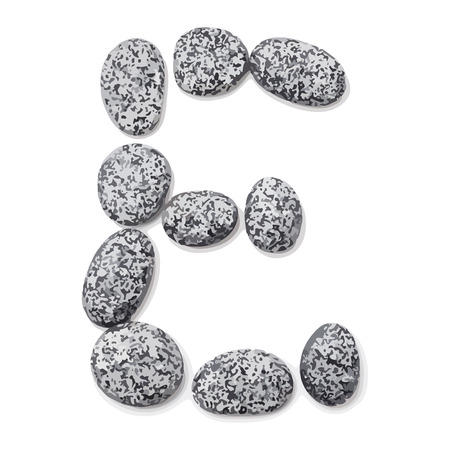 Letter e.  Letter made of little stones. On white. Vector Illustration.のイラスト素材