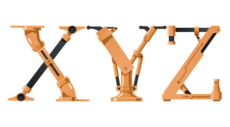 Steampunk letter  made of different technical pieces: pipes, blocks, screws, etc. Letter X, Y and Z.のイラスト素材
