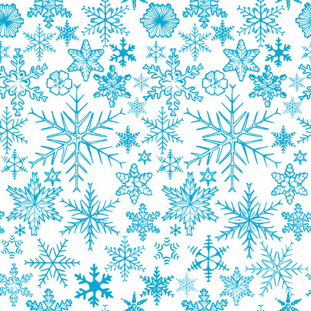 blue seamless snowflake pattern. Vector illustration in ink hand drawn style.のイラスト素材