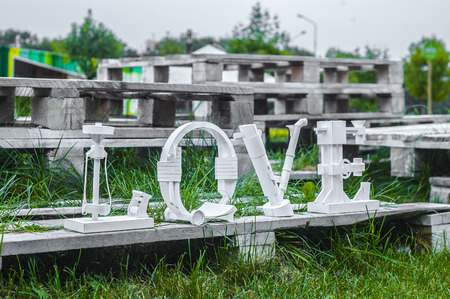 Diy love word made of paper on the grass. の写真素材