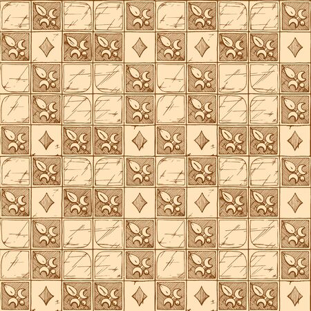 Fleur-de-lys background. Medieval seamless ornament in ink hand drawn style.のイラスト素材