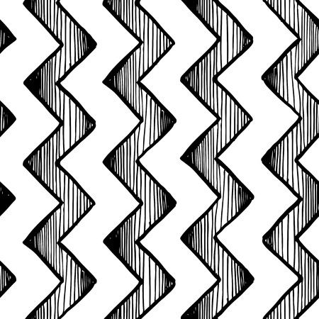 vintage seamless pattern of  zigzag parallel lines. Black and white vector illustration in ink hand drawn style.のイラスト素材