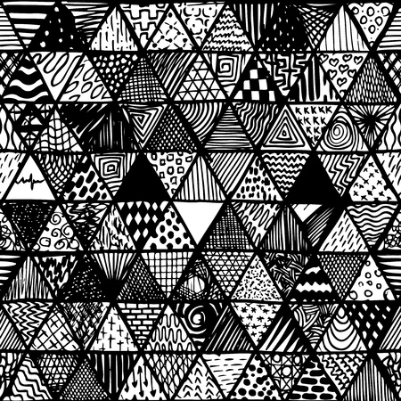 vintage simple triangles pattern in ink hand drawn style. Vector equilateral triangle background.のイラスト素材