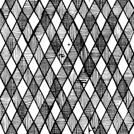 Vector seamless pattern n ink hand drawn style. Repeating geometric tiles with rhombus.のイラスト素材