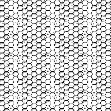 Vintage seamless hexagons background. Honeycomb pattern illustration in ink hand drawn style.