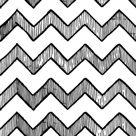 Vintage seamless pattern of  zigzag parallel lines. Black and white vector illustration in ink hand drawn style.のイラスト素材