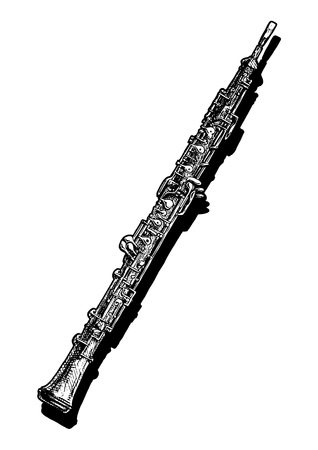Vector hand drawn illustration of oboe. Black and white, isolated on white.のイラスト素材