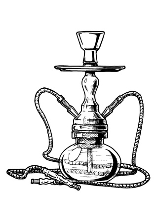 Vector hand drawn sketch of hookah in vintage engraved style. isolated on white background.のイラスト素材