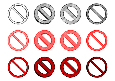 Vector hand drawn illustration of circle-backslash symbol set in vintage engraved style. isolated on white background.のイラスト素材