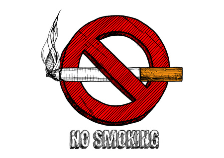 No smoking sign. Vector hand drawn illustration in vintage engraved style. isolated on white background.のイラスト素材
