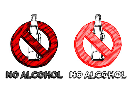 No alcohol sign set. Vector hand drawn illustration in vintage engraved style. isolated on white background.のイラスト素材