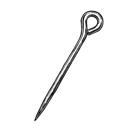 Vector black-and-white hand drawn illustration in vintage engraved style of different sewing pin. hook-headのイラスト素材