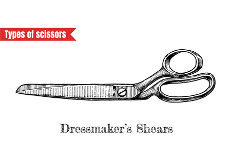 Vector illustration of sewing and clothes-making scissors in vintage engraved style. Dressmakers shears.のイラスト素材