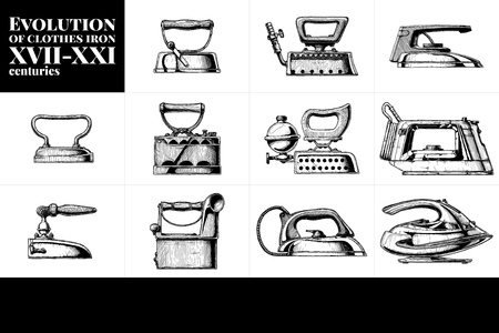 Vector illustration of clothes iron evolution set.のイラスト素材
