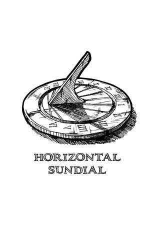 Vector hand drawn illustration of horizontal sundial. in vintage engraved style.のイラスト素材