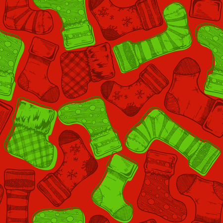 Christmas and New Year seamless pattern with socksのイラスト素材