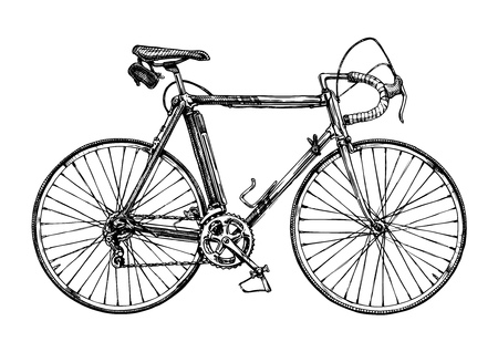 Vector hand drawn illustration of racing bicycle in ink hand drawn style.のイラスト素材