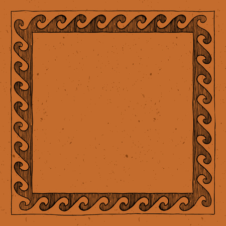 Clay tablet. Vector template with ancient Greek border in black-figure pottery painting style. Place for your text.のイラスト素材