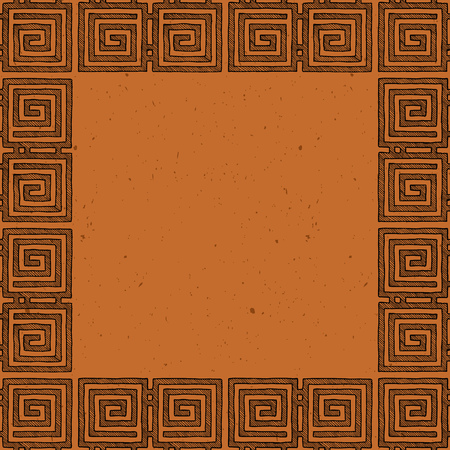 Clay tablet. Vector template with ancient Greek border in black-figure pottery painting style. Place for your text.のイラスト素材