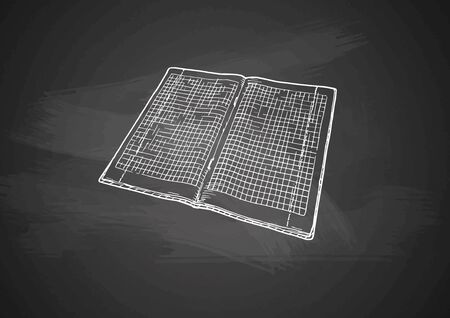 Opened vintage notebook drawn with chalk on blackboardのイラスト素材