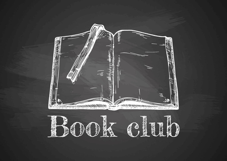 Vintage emblem of Book club on chalkboard. Drawn with chalk on blackboard.のイラスト素材