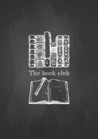 Vintage emblem of Book club on chalkboard. Drawn with chalk on blackboard.のイラスト素材