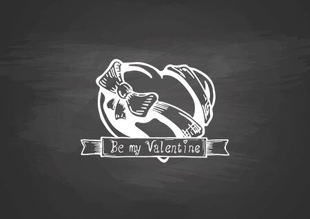 Valentine heart drawn with chalk on blackboard.のイラスト素材