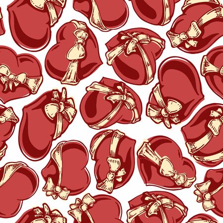 Vector seamless pattern with retro heart with ribbon. のイラスト素材