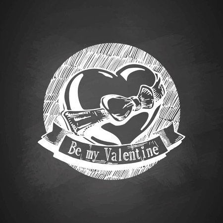 Valentine heart drawn with chalk on blackboard.のイラスト素材
