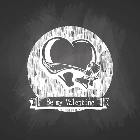 Valentine heart drawn with chalk on blackboard.のイラスト素材