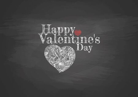 Valentine heart drawn with chalk on blackboard. Happy Valentines Day.のイラスト素材