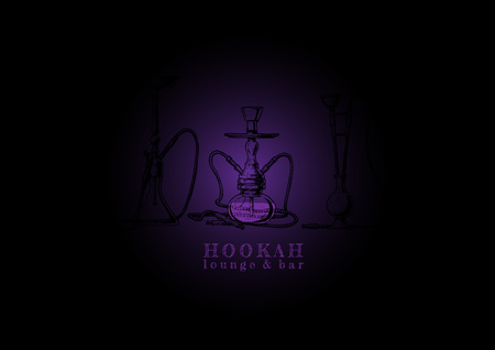 Hookah. Lounge and bar. Vector illustration in ink hand drawn style. のイラスト素材