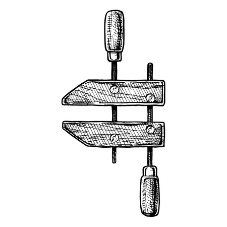 Hand drawn Illustration of handscrew isolated on white background in vintage engraved style.のイラスト素材
