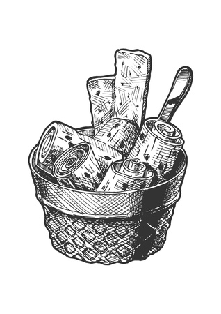 Vector hand drawn illustration of Stir-fried ice cream in vintage engraved style. isolated on white background.のイラスト素材