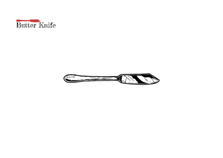 Vector hand drawn illustration of Butter knife in vintage engraved style. Isolated on white background.のイラスト素材