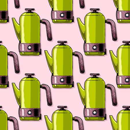 Seamless pattern with coffee machines. Single-cup maker, drip coffeemaker, percolator and espresso machine.のイラスト素材