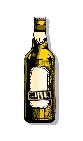 Craft beer bottle. Vector illustration in ink hand drawn style. isolated on white.のイラスト素材