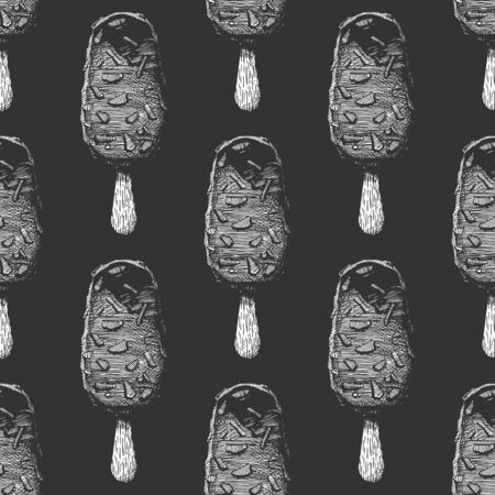 Seamless pattern with ice cream bar in vintage engraved style. On black background.のイラスト素材