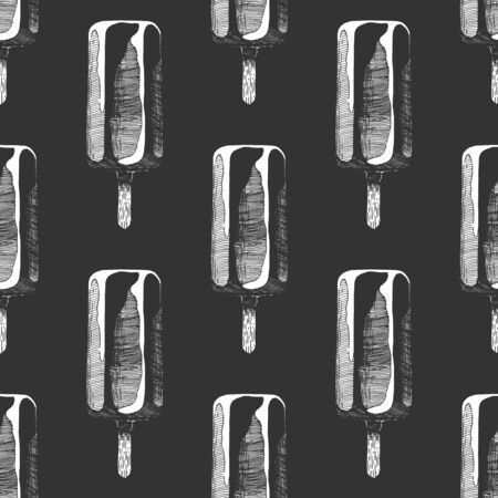Seamless pattern with ice cream bar in vintage engraved style. On black background.のイラスト素材