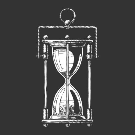 Hand drawn Illustration of hourglass in vintage engraved style. isolated black background.のイラスト素材