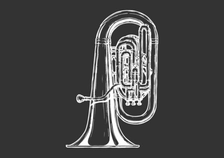 Vector hand drawn illustration of tuba. Isolated on black.のイラスト素材