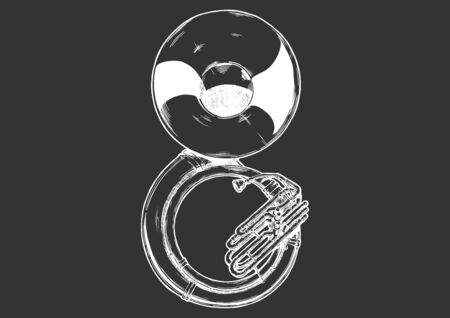 Vector hand drawn illustration of sousaphone. isolated on black.のイラスト素材