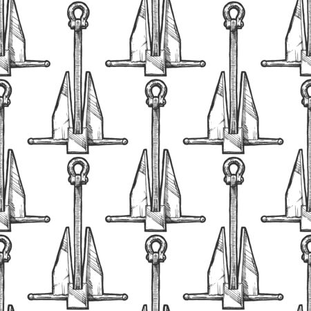 Seamless pattern with boat anchors in vintage engraved style. On white background.のイラスト素材