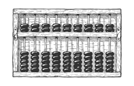 Vector hand drawn illustration of Suanpan â is an abacus of Chinese. Vintage engraved style. Isolated on white background.のイラスト素材